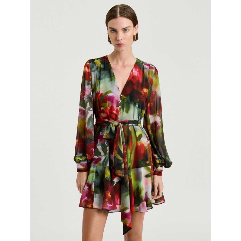 Veronika Maine Painterly Bloom Georgette Mini Dress image number 3